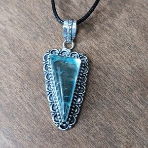Blue Snake Skin Quartz gemstone pendant, Silver Plated